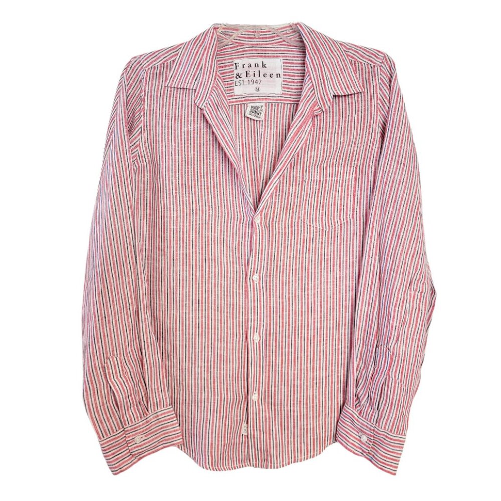 Frank & Eileen  Barry linen Red and White Striped Button Down Shirt